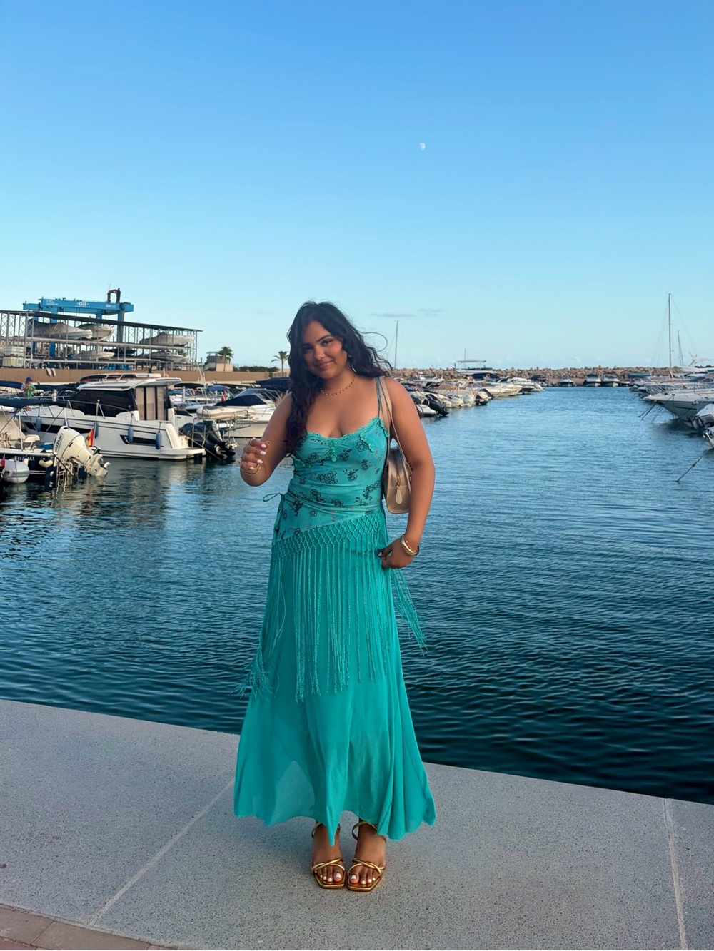 Turquoise Fringe Maxi Dress for Women